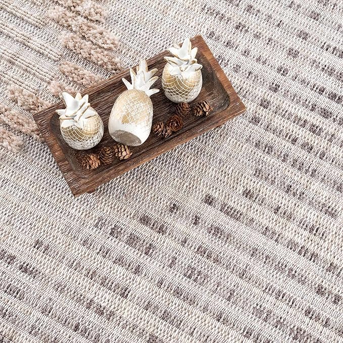 Hauteloom Maulawin Farmhouse Living Room Bedroom Southwestern Tribal Area Rug - Soft Shaggy High Low Carpet - High Pile - Bohemian, Boho - Gray, Brown, Beige, Cream - 6'7" x 9'