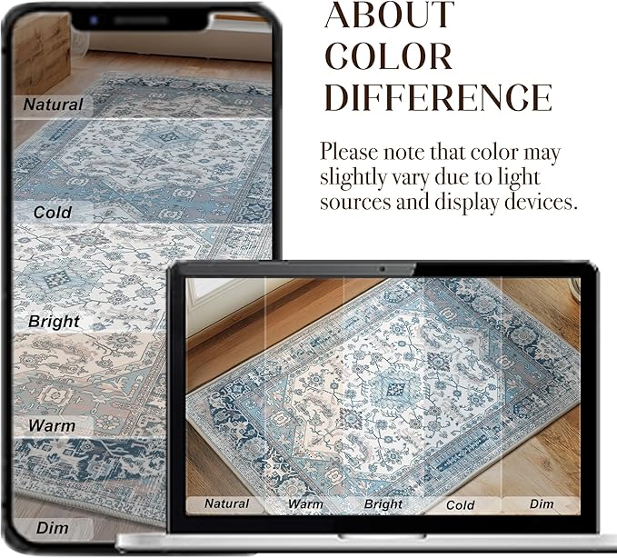 XWZO Washable Hallway Runner Rug 2x8ft — Non-Slip Low Pile Area Rug with Rubber Backing, Spill Resistant Soft Vintage Floor Carpet Runner for Kitchen Entryway Doorway Bedroom Corridor, Blue