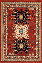Unique Loom Taftan Collection Border Geometric Tribal Inspired Design Area Rug (4' 0 x 6' 0 Rectangular, Terracotta/ Ivory)