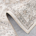 Beige Runner Rug 2'6"x14' Washable Vintage Carpet Hallway Kitchen Soft Retro Low Pile Thin Indoor Bedroom Non Slip Oriental Medallion Long Throw Rug for Bathroom Laundry Dining Room