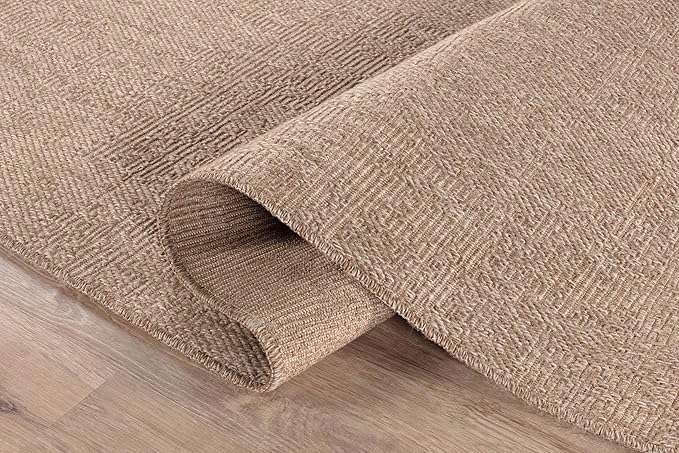 CAMILSON Easy Jute Rug 8x10, Indoor Outdoor Natural Color Fiber Area Rugs for Living Room Patio and Kitchen Rug, Solid Boho Woven Design, Easy-Cleaning, Washable Outside Carpet Alfombras (8 x 10)
