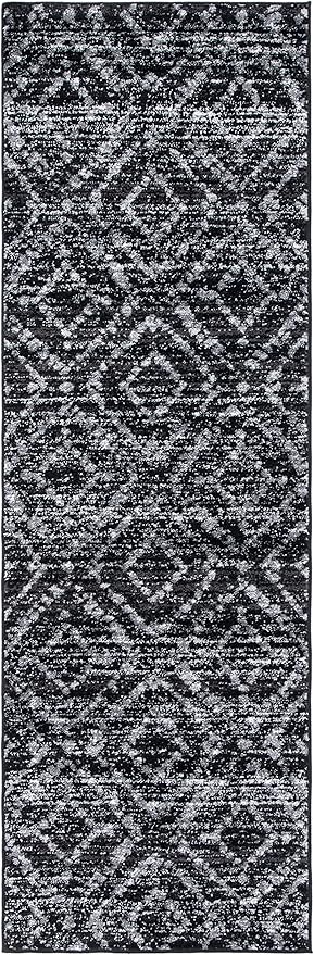 SAFAVIEH Adirondack Collection Runner Rug - 2'6" x 6', Black & Ivory, Modern Diamond Distressed Design, Non-Shedding & Easy Care, Ideal for High Traffic Areas in Living Room, Bedroom (ADR131A)