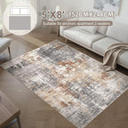 Area Rug Living Room Rugs - 5x8 Washable Large Soft Indoor Neutral Modern Abstract Low Pile Rug Carpet for Bedroom Dining Room Farmhouse Home Office - Grey Brown