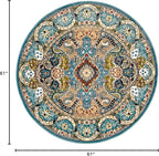 Unique Loom Narenj Collection Classic Traditional Medallion Textured Design Area Rug, 5' 0" x 5' 0", Blue/Tan