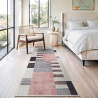 Bloom Rugs Washable Non-Slip 12 ft Runner - Beige/Pink Modern Geometric Runner for Entryway, Hallway, Bathroom, and Kitchen - Exact Size: 2.5' x 12'