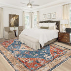 Area Rug 9x12 Washable Rug, Vintage Boho Medallion Rugs Non-Slip Soft Low Pile Large Distressed Rug Indoor Retro Carpet for Living Room Bedroom Dining Room Home Office (Tribal Medallion/Multi, 9'x12')