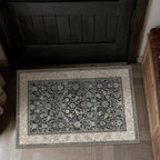HUGEAR 2x3 Entryway Rug Machine Washable Area Rug Black Beige Small Rugs Door Mat Indoor Accent Carpet Floral Low Pile Distressed Throw Rugs Kitchen Office Non Slip