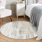 MUJOO Round Rug 4ft,Small Cicle Area Rug Washable,Circular Throw Carpet for Entryway Bedroom Kitchen,Modern Abstract Non Slip Indoor Accent Neutral Beige and Grey