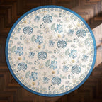 jinchan Elora 4ft Floral Round Rug for Entryway Washable Kitchen Rug Vintage Romance Design Non Slip Indoor Doormat Lightweight Low-Profile Throw Carpet for Living Room Dining Room Bedroom, Blue/Beige
