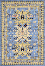 Unique Loom Taftan Collection Border Geometric Tribal Inspired Design Area Rug (6' 0 x 9' 0 Rectangular, Light Blue/ Gold)