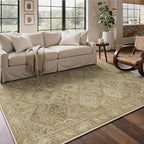 Bavni 6x9 Area Rugs for Living Room, Machine Washable Rug Non Slip, Vintage Chenille Distressed Print Carpet, Large Low Pile Ultra-Thin Lightweight Rugs for Bedroom, Dining Room, Office, Nut Brown