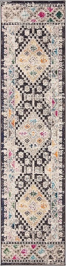 SAFAVIEH Madison Collection Runner Rug - 2'2" x 6', Black & Yellow, Boho Diamond Distressed Design, Non-Shedding & Easy Care, Ideal for High Traffic Areas in Living Room, Bedroom (MAD418Z)