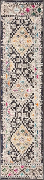 SAFAVIEH Madison Collection Runner Rug - 2'2" x 22', Black & Yellow, Boho Diamond Distressed Design, Non-Shedding & Easy Care, Ideal for High Traffic Areas in Living Room, Bedroom (MAD418Z)