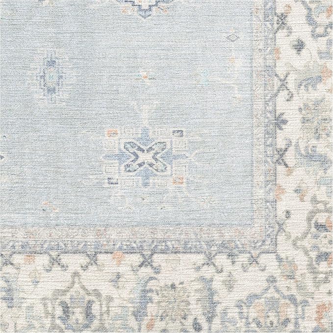 RUGGABLE Washable Vintage Area Rug – Verena Soft Blue 9x12, Stain-Resistant, Non-Slip – Large Machine Washable Rugs for Living Room, Bedroom, Hallway, Entryway & Office–with Cushioned Pad