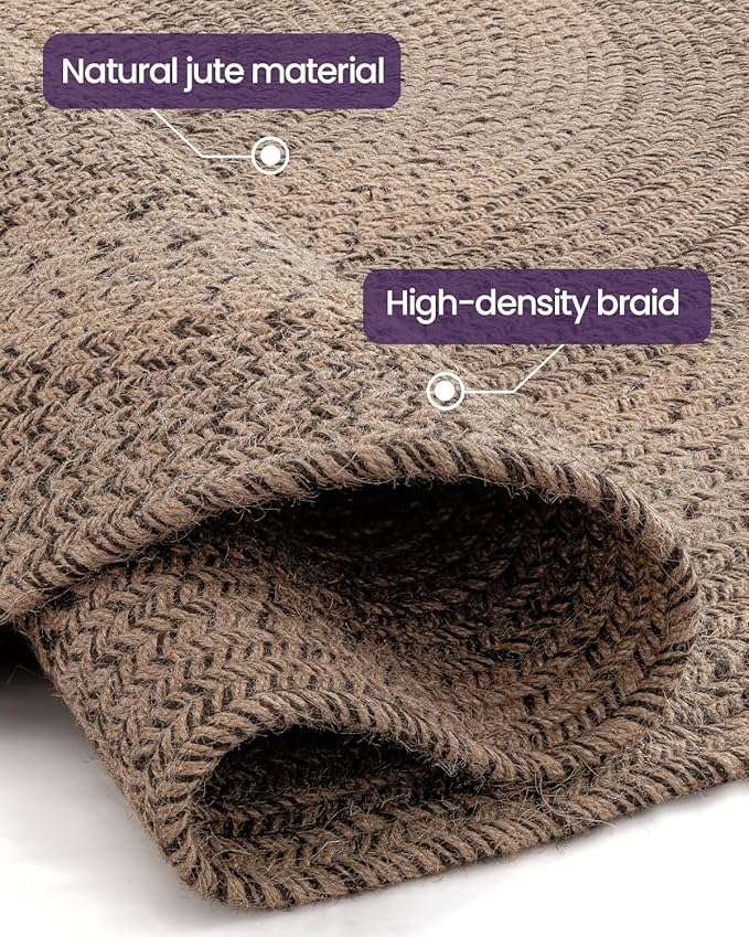 DEXI Round Jute Rug Natural Fiber 6x6, Braided Woven Area Rugs No Shed, Large Soft Neutral Rustic Carpet Mat for Indoor Outdoor Patio Dining Living Room Bedroom Farmhouse, 6ft, Brown