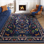 Rugcomf Round Rug 6ft Washable Circle Rug Floral Non Slip Low Pile Small Circular Rug for Bedroom, Bathroom, Entryway, Kids Room, Office(Blue)