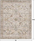 Boho 8x10 Area Rugs for Living Room - Washable Low Pile Soft Moss Floral Rug for Bedroom, Dining Room, Light Brown Taupe Low Pile Soft Carpet, Vintage Indoor Décor