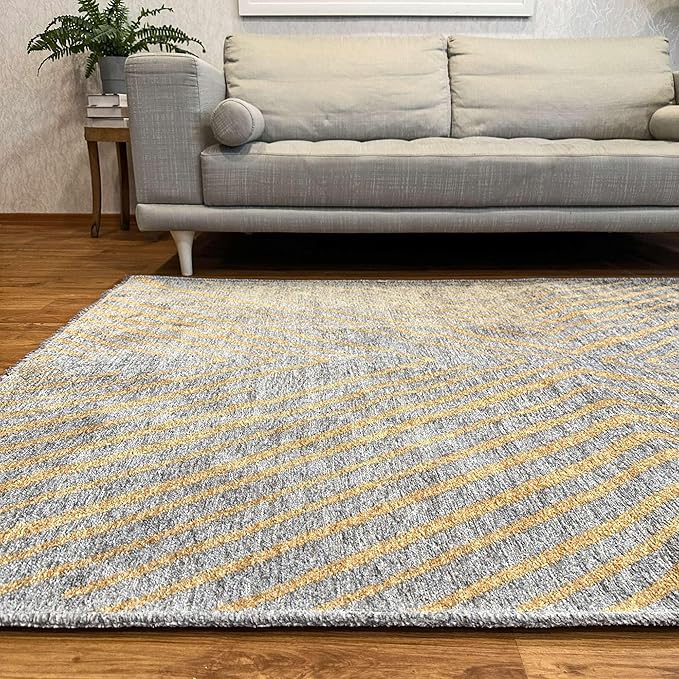 Alfa Rich 3x5 Geometric Gray Gold Washable Area Rugs for Living Room Bedroom Kitchen Cotton Runner