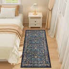 DUKINO 2x4 Rug for Entryway, Lightweight Washable Runner Rug with Non Slip Backing, Vintage Floral Low Pile Small Carpet Runner for Kitchen, Hallway, Entryway, Bathroom, Bedroom, Dark Blue