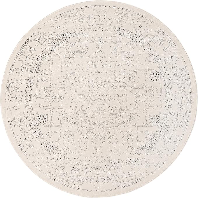 Unique Loom Isabella Collection Area Rug - Adjani (7' 10" Round, White/ Blue)