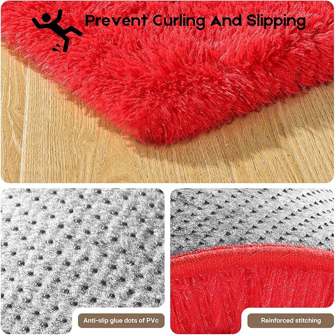 Red 8x10 Area Rugs for Living Room Bedroom, Fluffy Large Rug Soft Shag Non-Slip Carpet for Kids Boys and Girls Room Dorm Home Decor (8ft x 10ft)