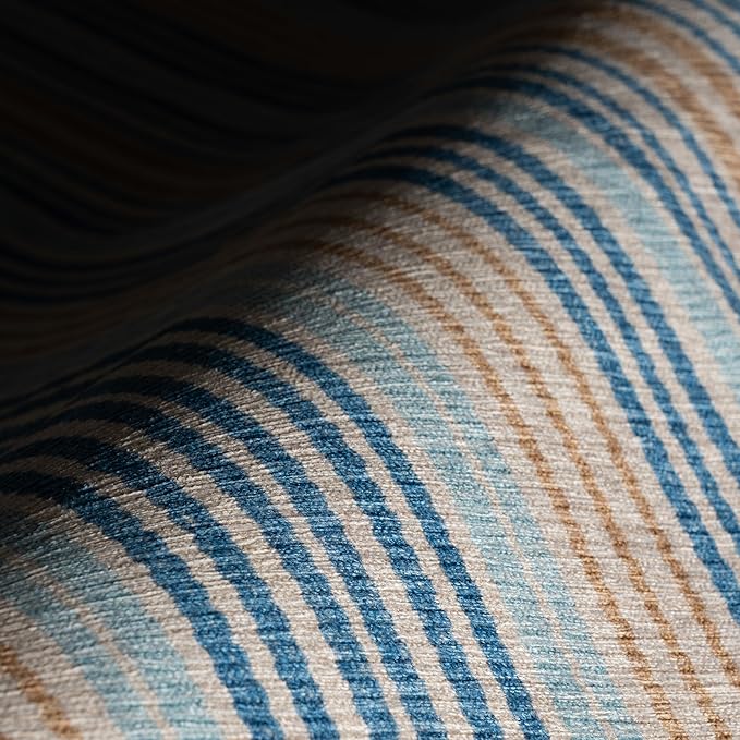 Dash & Albert Tyne Blue Machine Washable Rug, 6 X 9 Feet, Blue/Tan Stripe Pattern