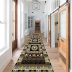 Luxury Greek Key Runner Rug, 2x7ft, Black Gold Arabic Style Long Hallway Rug Runners, Modern Black Gold Rugs for Living Room, Easy Clean Pet Friendly Non-Slip Mat for Entryway Floor