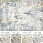 4x6 Rug Washable Area Rugs: Abstract Modern Soft Stain Resistant Indoor Floor Accent Non Slip Carpet for Living Room Entryway Kitchen Bedroom Nursery Office Bedside Home House Decor- Blue
