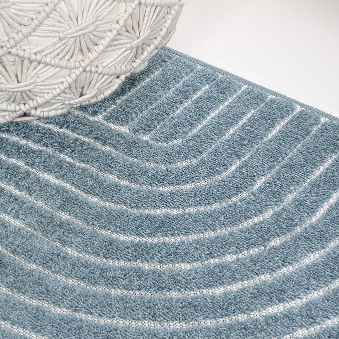 JONATHAN Y Hallie High-Low Curve Dark Blue/Cream 5x8 Indoor/Outdoor Area Rug, Minimalist Geometric, Pet Friendly, for Patio, Backyard, Living Room, Bedroom, Office, Hose-Washable (SCN100C-5)