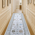 Fame Living Cream Grey Oushak Runner Rug, Modern Runners, Turkish, Eclectic, Floral, Pastel, Washable, Small Rugs, Short Runner for Hallway, Entryway, Laundry, Bedroom, Kitchen, Bathroom, 2'5"x6'5"