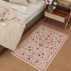 Vintage Medallion Floral Indoor Door Mat 2x3, Machine Washable Entryway Rug, Low Pile Soft Small Carpet, Non-Slip Area Rug for Entrance, Bedroom, Kitchen & Kids Room | Pink
