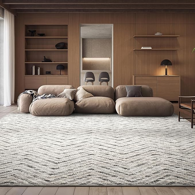 SAFAVIEH Adirondack Collection Area Rug - 8' Square, Ivory & Charcoal, Chevron Design, Non-Shedding & Easy Care, Ideal for High Traffic Areas in Living Room, Bedroom (ADR104N)