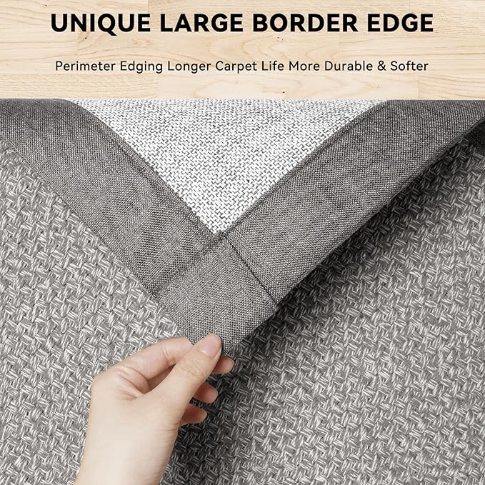 Washable Runner Rug 3x5 Jute Like Entryway Indoor Runner Mat Rugs Non Slip, Woven Soft Farmhouse Area Boho Floor Carpet for Hallway Kitchen Laundry Hall Backdoor Bedroom Living Room, Grey
