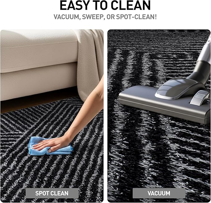 Rugshop Geometric Diamond Stripe Shag Area Rug Anthracite Dark Gray 5' x 7' Great for Bedrooms, Living Rooms, or Under Coffee Tables