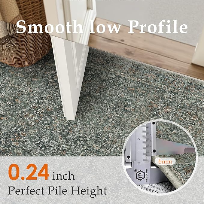 Runner Rug 2x6 Gray Hallway Washable Kitchen Vintage Carpet Non Slip Long Indoor Bedroom Retro Traditional Grey Accent Throw Rug for Bathroom Office Entryway Laundry Dining