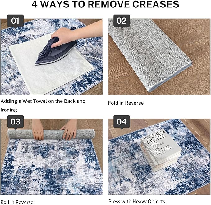 Modern Abstract Entryway Rug Indoor 2x3 Washable Non-Slip, Soft Grey Navy Blue Rug, Small Area Rug Kitchen Mat Thin Print Faux Wool Floor Carpet for Entrance Bedroom Office