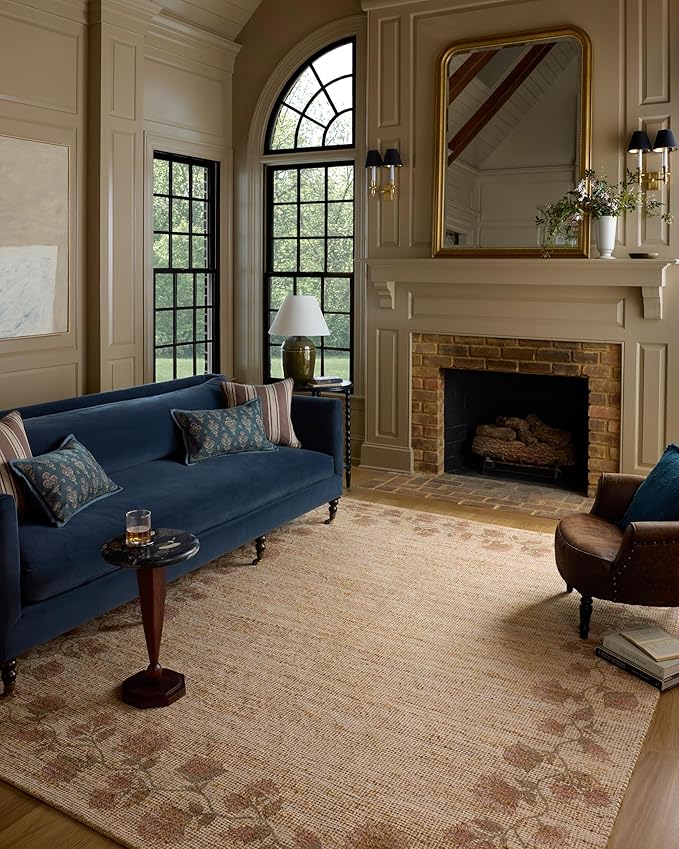Loloi Chris Loves Julia Rue Collection RUE-05 Natural/Multi 8'-6" x 11'-6" Area Rug Jute Neutral Floral Living Room Bedroom Rug