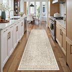 Light Brown Runner Rug 2'6"x12' Washable Carpet for Hallway Kitchen Vintage Distressed Non Slip Indoor Retro Floral Bedroom Accent Throw Long Rug Bathroom Office Laundry Dining Living Room