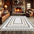 Moroccan Farmhouse Area Rugs 8x10ft, Neutral Geometric Pattern in Off-White Rug, Low Pile Machine Washable & Non-Slip Soft Carpet for Living Room, Bedroom & Dining Room