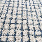 Hand-Tufted 100% Wool Pile Area Rug – Geometric Textured Grid Check Pattern – Thick and Durable Floor Carpet for Bedroom, Living Room, Kids Room, and Dining Area (Ivory, Denim, 8' Round)
