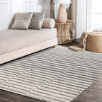 JONATHAN Y Lyla Offset Stripe Gray/Cream Indoor Area Rug, 4x6, Contemporary, Modern, Easy-Cleaning for Living Room, Bedroom, Kitchen, Pet Friendly, Non-Shedding (MOH204A-4)