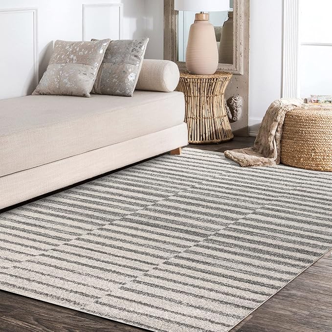 JONATHAN Y Lyla Offset Stripe Gray/Cream Indoor Area Rug, 3x5, Contemporary, Modern, Easy-Cleaning for Living Room, Bedroom, Kitchen, Pet Friendly, Non-Shedding (MOH204A-3)