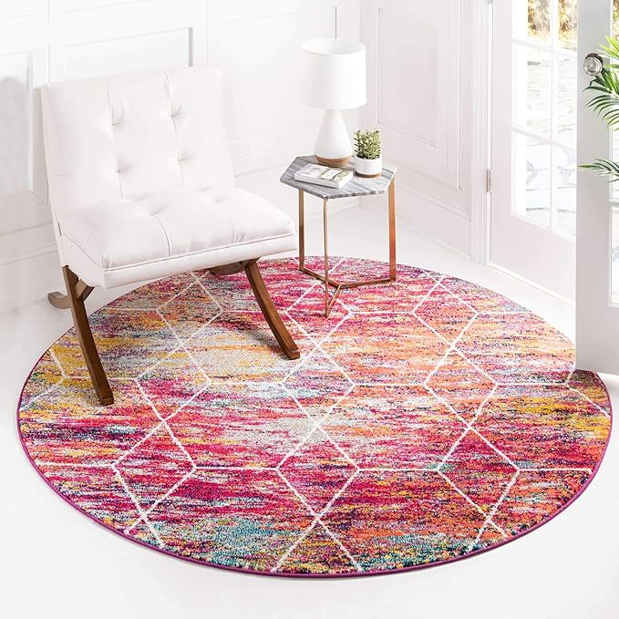 Unique Loom Trellis Frieze Collection Area Rug - Geometric (8' Round, Multi/ Ivory)