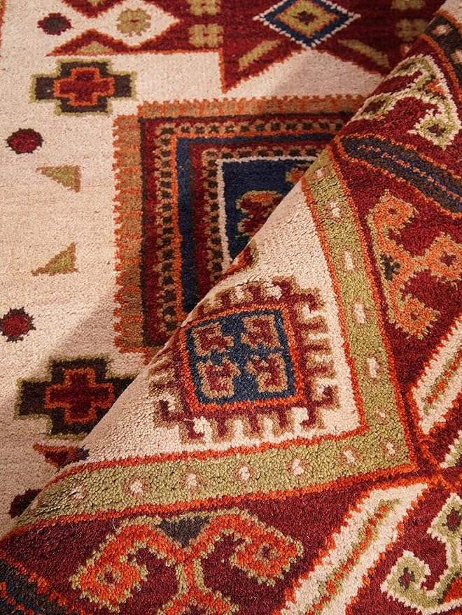 Hand Knotted Wool & Silk ECO-Friendly Oriental Area Rugs - 3'x5', Rectangle Shape, Cream Burgundy Color, Classic Oriental Traditional, Medium Pile Handmade Area Rugs (AF0102)