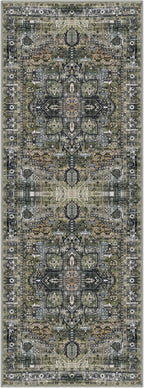 KOZYFLY Runners for Hallways 2x6 Ft Washable Kitchen Runner Rug Boho Runner Rug for Entryway Indoor Printed Oriental Faux Wool Floor Carpet Runner for Bedroom Kitchen Hall, Charcoal/Green/Olive