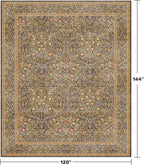 Washable Living Room Rug 10x12 - Brown Oriental Area Rug for Dining Room Under Table, Low Pile Non-Slip Floor Decor for Bedroom Under Bed - Vintage Earthy Design & Stain Resistance