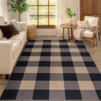 Tangsoo Checkered Easy Jute Rug,3x5 Washable Area Rug for Bedroom,Non-Slip Black Indoor Outdoor Rug Modern Farmhouse Low Pile Carpet for Patio Backyard Entryway