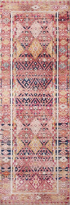 Loloi Layla Collection LAY-15 Magenta/Multi 9'-0" x 12'-0" .13" Thick Area Rug, Soft, Durable, Vintage Inspired, Distressed, Low Pile, Non-Shedding, Easy Clean, Printed, Living Room Rug
