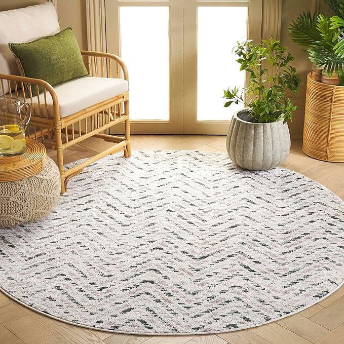 SAFAVIEH Adirondack Collection Round Rug - 6' Round, Ivory & Dark Green, Transitional Design, Stain Resistant, Ideal for High Traffic Areas in Living Room, Bedroom & Dining Room (ADR104X-6R)