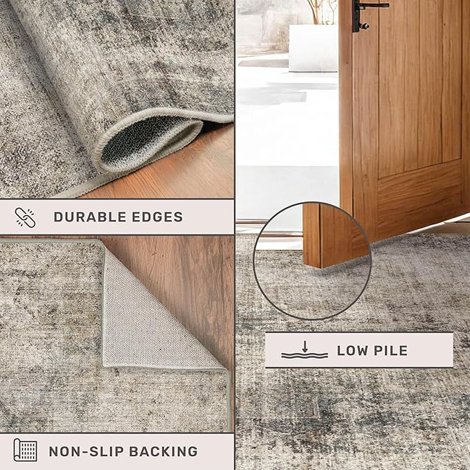 Modern Runner Rugs for Hallway 2x6, Medallion Abstract Runners for Kitchen Floor, Entryway, Washable Non Slip with Rubber Backing, Low Pile Stain Resistant Carpet (Taupe Brown)